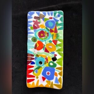 Summertime “ Original Fused Art Glass  Handmade 10.5”x5” Color Rectangular Tray